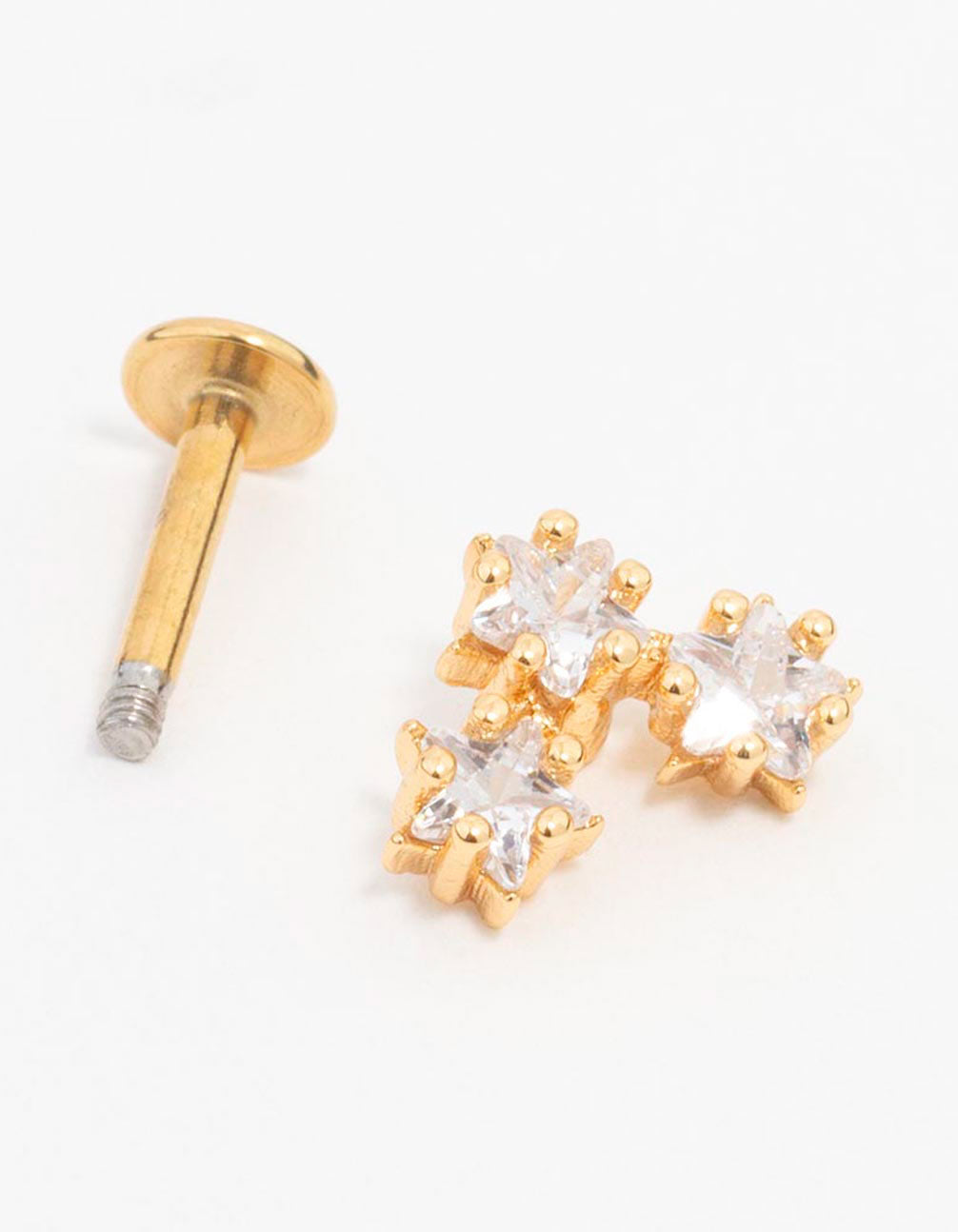 Gold Plated Surgical Steel Cubic Zirconia Star Trio Flat Back