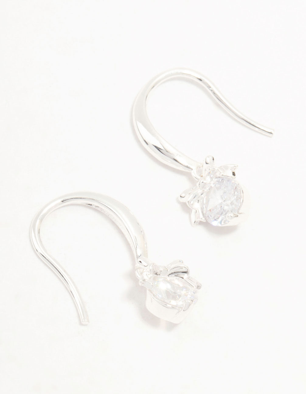 Silver Plated Solitaire Cubic Zirconia & Bow Hook Earrings