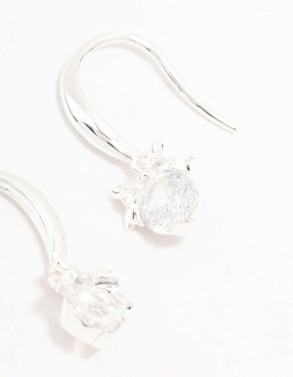 Silver Plated Solitaire Cubic Zirconia & Bow Hook Earrings