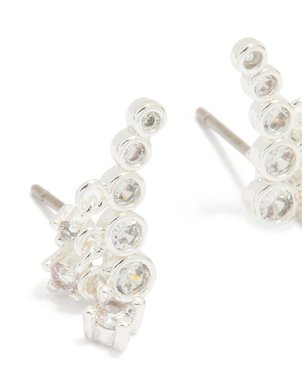 Silver Plated Cubic Zirconia Bezel Crawler Stud Earrings