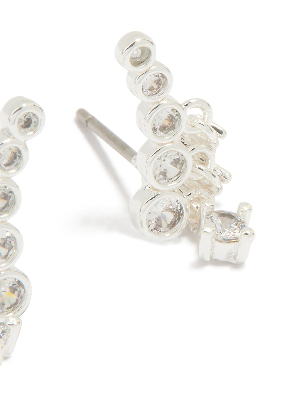 Silver Plated Cubic Zirconia Bezel Crawler Stud Earrings