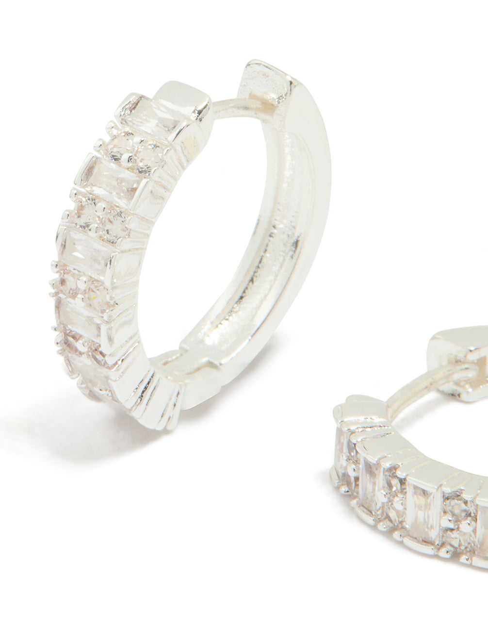 Silver-plated diamond rectangular pavé hoop earrings