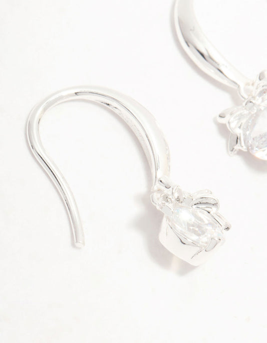 Silver Plated Solitaire Cubic Zirconia & Bow Hook Earrings
