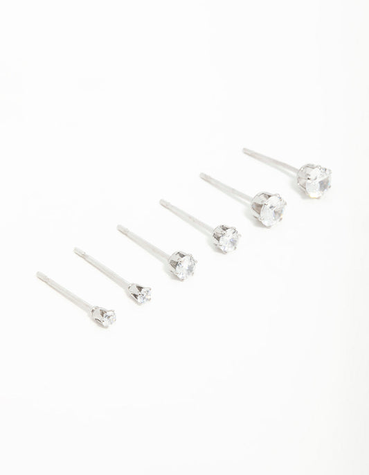 Surgical Steel Cubic Zirconia Stud Earrings 3-Pack