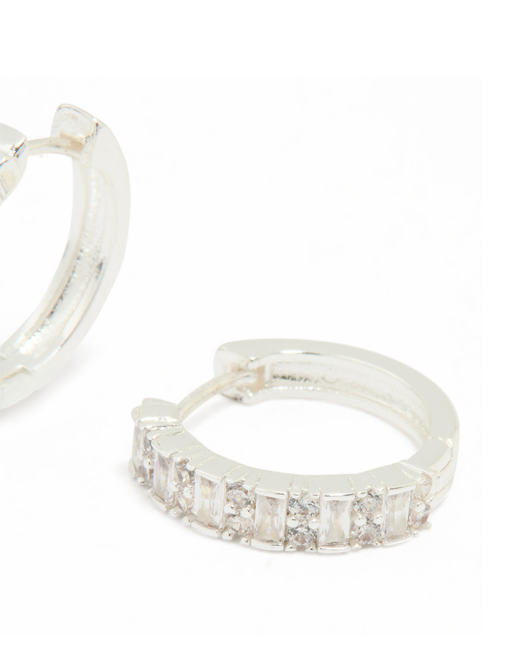 Silver-plated diamond rectangular pavé hoop earrings