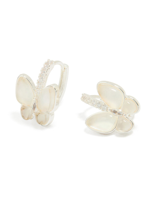 Silver Plated Cubic Zirconia Butterfly  Earrings